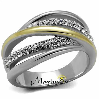 Womens Stainless Steel Two Toned 14k Gold Plated Micro Pave Crystal Fashion Ring - Image 1 of 4
