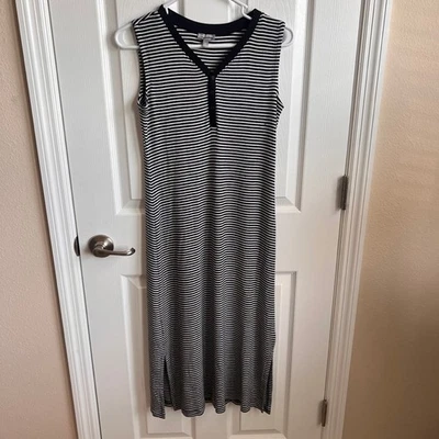 Maxi Vestido Talbots Rayas Sin Mangas Informal Henley Cómodo Negro Blanco XS Foto 1 de 4