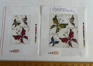 Lot 2:LEE Butterflies Pattern 6"x5" & 3x5 handpainted HP Needlepoint Canvas - Picture 1 of 6