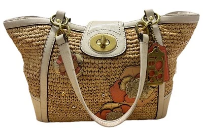 Bolso de Mano Coach 19347 Hamptons Paja con Apliques Florales Foto 1 de 4