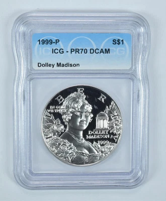 1999-P Dolley Madison Commemorative Silver Dollar PR70 DCAM ICG - Image 1 of 4
