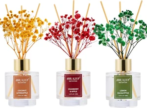 Reed Diffuser Set of 3, Coconut Pineapple Lemon Eucalyptus Cranberry Apple Oil R - Picture 1 of 8