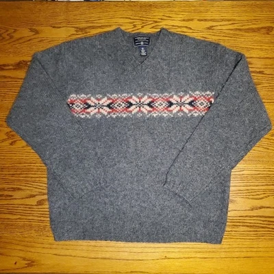 Suéter Vintage American Eagle 100% Lana Shetland Talla XL Gris Esquí Cuello en V Foto 1 de 4