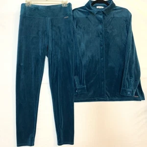 Calvin Klein Velour Hose Set Damen Medium Teal Blau Stretch Comfort Lounge - Bild 1 von 12