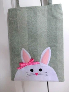 Handmade Tote bag. Bunny / Rabbit. Green in colour. Gift Birthday. Easter gift. - Picture 1 of 2