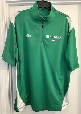 Зеленый Umbro Ирландии 1/4 молнии пуловер коротким рукавом куртка мужская размер большой - Изображение 1 из 4