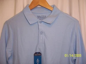 Nautica Boys L(14/16) Uniform Long Sleeve Polo Shirt NWT Light Blue cotton Prep - Picture 1 of 8