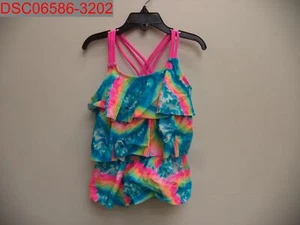 Arizona Jean Co Girls Multi Blue Ruffle Flounce Tankini Set M 10/12 795459865613 - Picture 1 of 10