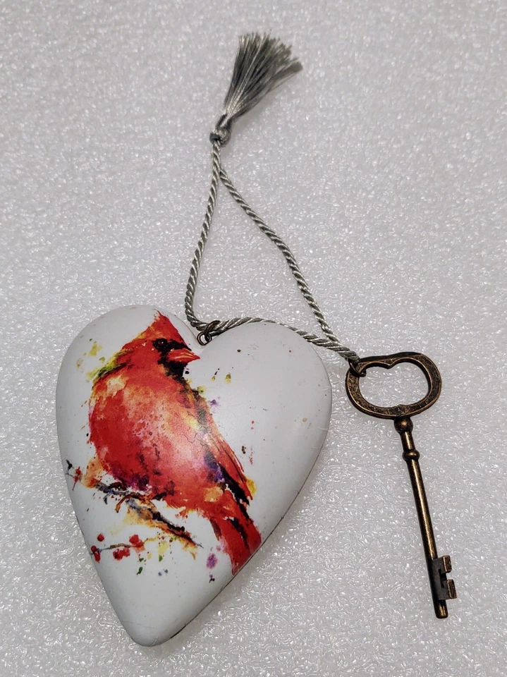 Corações de arte coração de pássaro cardinal vermelho com chave Demdaco Dean Crouser - Imagem 1 de 4