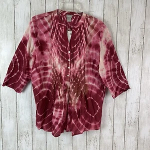Chico's Blouse Sz 1P/ 8-10P Tie Dye Pintuck Peasant Tunic Deep Cherry Red - NWT - Picture 1 of 9
