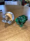 VINTAGE SPODE CRYSTAL PIG SIGNED Great Condition & Murano Like? Green Piglet