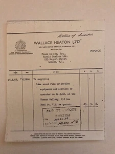 FRANK ZAPPA Mothers of Invention 16mm projection receipt Sept 1968 Herbert Cohen - Picture 1 of 1