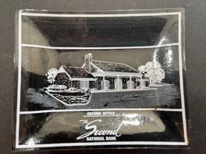 Vintage Smoked Glass Rectangle Shaped Ashtray Second National Bank Oxford Office - Picture 1 of 5