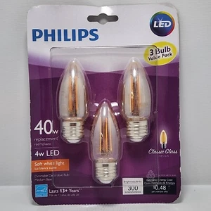 3 Philips 40-Watt Clear B11 Blunt Tip LED Bulbs w/Standard Base - Dimmable - Picture 1 of 2
