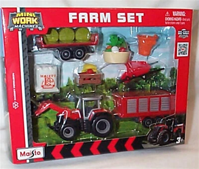 Mini Juego de Remolques y Accesorios para Tractores Massey Ferguson Granja Nuevo en Caja Foto 1 de 2