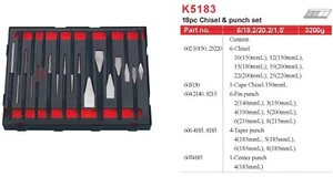 Juego de cincel y punzón Force K5183 / T5131: pin de cincel de capa plana punzón central - Imagen 1 de 6