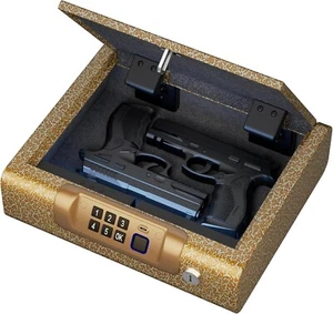 Gold Gun Safe for Pistols 3 Way unlock Fingerprint Digital PIN Key Unlock Sound - Picture 1 of 7
