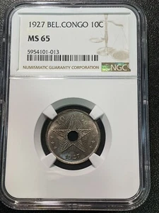 1927 MS65 Belgian Congo 10 Centimes NGC KM 18 - Picture 1 of 2