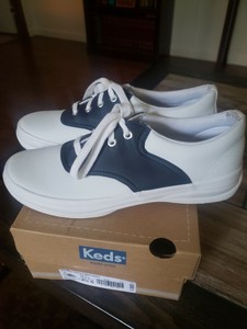 keds blue and white saddle shoes