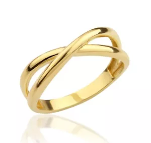14K Solid Gold Criss Cross Ring, X Ring Boho Stacking Jewelry - Picture 1 of 10