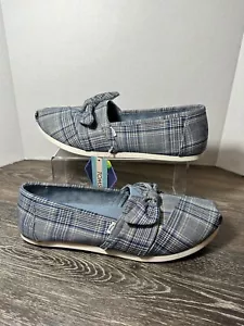 Tom's Damen Größe 12 neu mit Etikett Zitadelle blau/schleife karierte Slipperschuhe, Ortholite - Bild 1 von 12