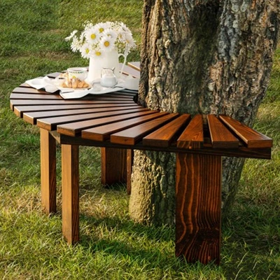 Banco de árbol envolvente alrededor del banco de árbol - bancos curvos de madera exterior oso fuerte... Foto 1 de 4