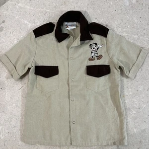 Vintage Disney Parks Safari Shirt Toddler Mickey Mouse embroidered Khaki Beige - Picture 1 of 8