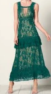 Venus Sleeveless Green Lace Ruffle Dress Wedding Cocktail Women Size 8 NWT  - Picture 1 of 10