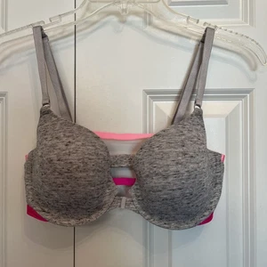 Victoria's Secret gefütterter Halb-BH 34D grau Strick rosa Borte Frontverschluss EUC - Bild 1 von 10
