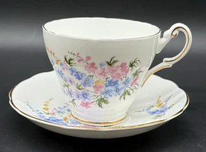 Vintage Regency English Teetasse & Untertasse Bone China Blumen rosa blau England - Bild 1 von 10