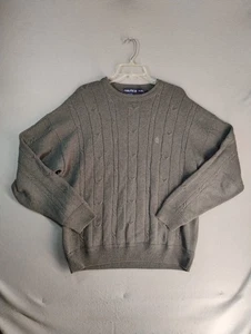 Nautica Mens Sweater XL Gray Cable Knit Cotton Long Sleeve Crewneck Pullover - Picture 1 of 8