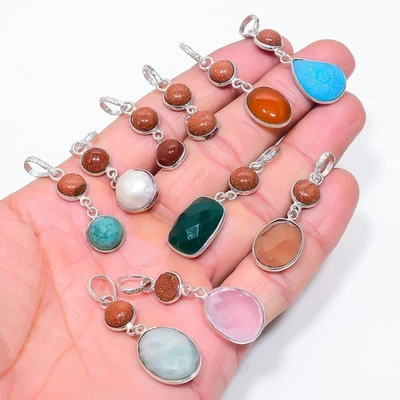 Lotto 10 pezzi ciondolo multi pietra sole Sitara gemma gioielli fatti a mano ... - Immagine 1 di 4