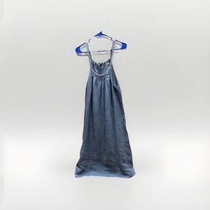 Chambray 100% Linen tie neck dress Cover-up Made In Italy Size Medium - Picture 1 of 7