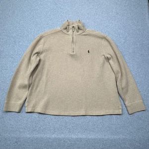Polo Ralph Lauren Sweater Mens L Beige 1/4 Zip Estate Rib Mock Neck Green Pony - Picture 1 of 7