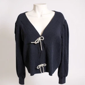 Express Women’s XL Black Bow Cardigan 21" Pit 21" Length Metallic NWT - Picture 1 of 13