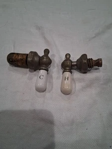 Vintage Porzellan Warm Kalt Wasserhahn Griffe - Bild 1 von 13