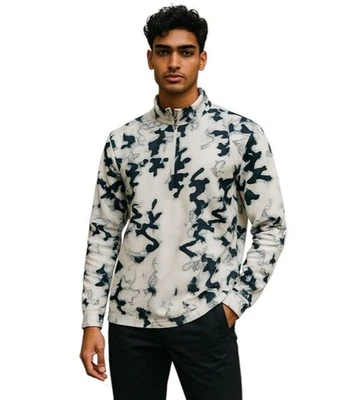 GSTQ Quarter Zip Pullover Mens L White Black Houndstooth Athletic Sweatshirt - Image 1 of 4