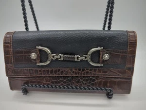Brighton Western Wallet Croc Leather Black&Brown Bifold w/Horse Bit - Picture 1 of 6