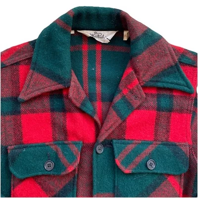 Chaqueta Camisa Woolrich Vintage Pequeña Cuadros Cuadros Rojo Verde Años 60 Lana Shacket Foto 1 de 4