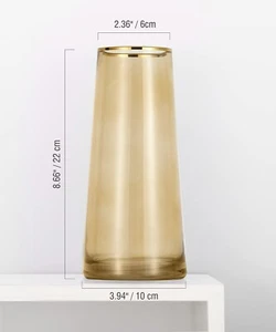 Jarrón de flores de estilo nórdico ámbar de 22 cm con borde dorado para cocina en casa oficina - Imagen 1 de 7