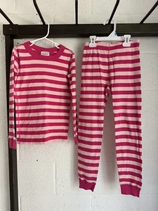 EUC Hanna Andersson striped Long John Pajamas SIZE 130 US 8 Stripes Pink - Picture 1 of 7