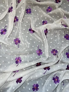 1 mtr champagne embroided dot dobby chiffon dress fabric...58”wide (147cm) - Picture 1 of 4