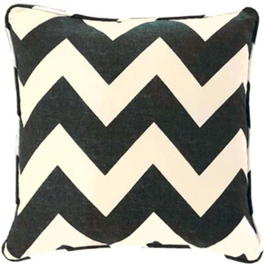 CHEVRON CUSHION COVERS PIPED LINEN LOOK ZIG ZAG CHARCOAL CREAM THROW SCATTER - Picture 1 of 1