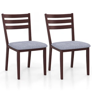 Dining Chair Set of 2 w/ Solid Rubber Wood Frame Hollow Curved Backrest - Picture 1 of 8