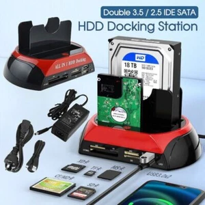 HDD Docking Station Dual 2.5" 3.5" SATA IDE Hard Disk Drive Dock OTB Card Reader - Picture 1 of 12