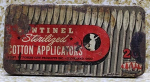 Vtg Sentinel Sterilized Cotton Applicators Tin Empty Made in USA SEE ALL PICS - Picture 1 of 6