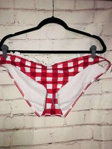 ASOS Swim Womens High Waist Frill Bikini Bottom Gingham Red White Size 14 US - Picture 1 of 4