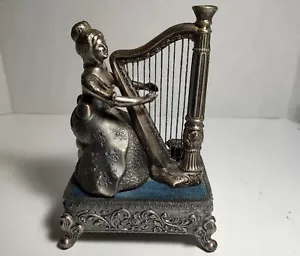Caja Musical de Metal de Peltre para Mujer tocando Arpa ""Vals de las Flores - Imagen 1 de 8