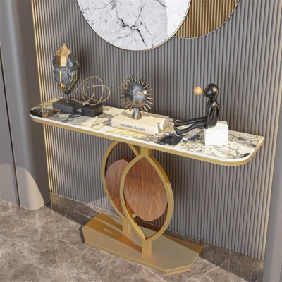 Slim Console Table Narrow Long Sofa Table Modern Hall Table w/ Gold Metal Frame - Image 1 of 4