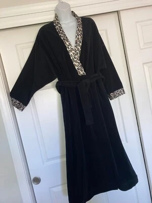 Винтажный велюровый халат для ванны Vanity Fair размер M черный с отделкой животными - Изображение 1 из 4